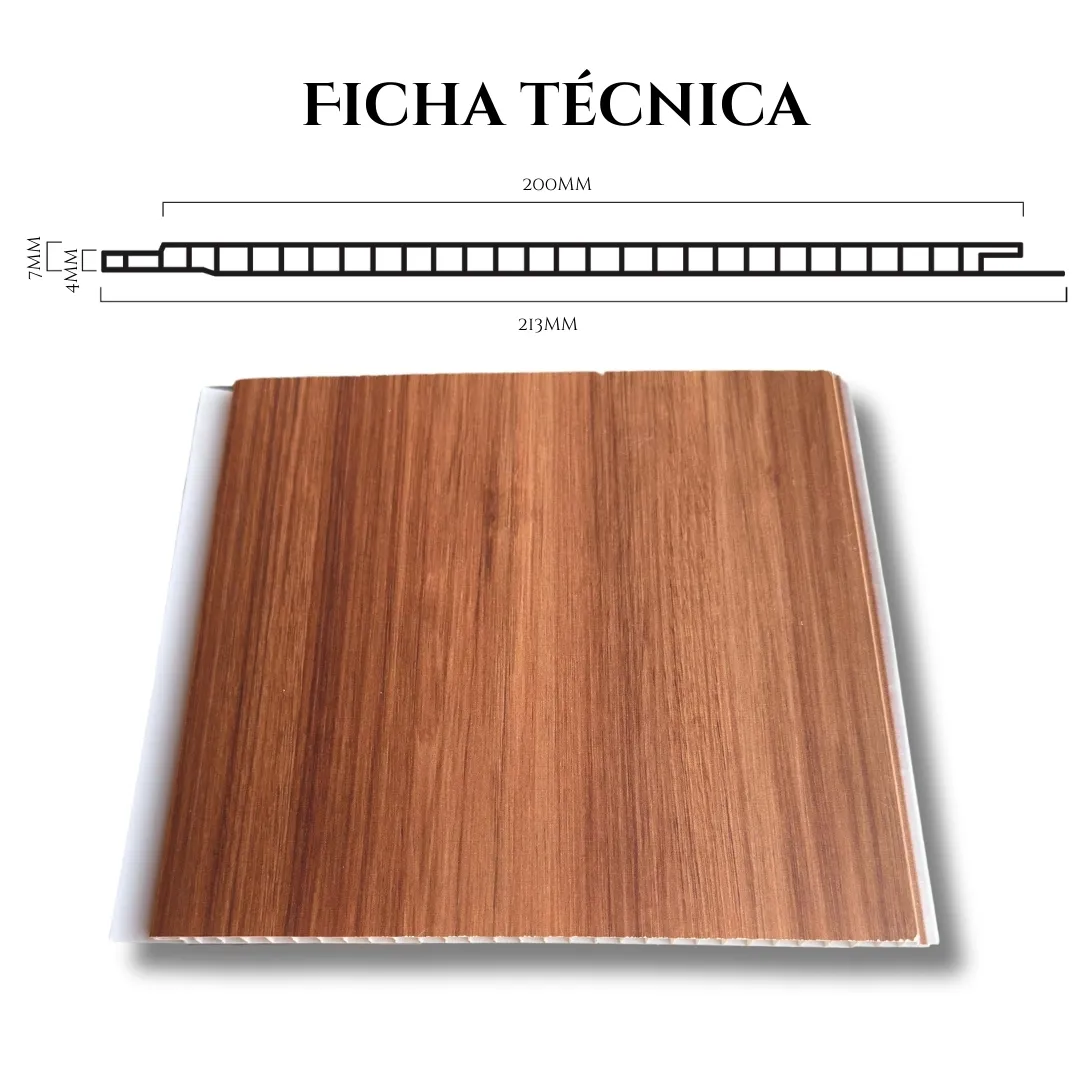 Ficha técnica do acabamento Jacarandá da linha Forros, com dimensões e especificações